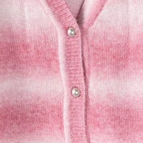 Pink Ombre Button Front Fuzzy Knit Cardigan - Picture 2 of 3
